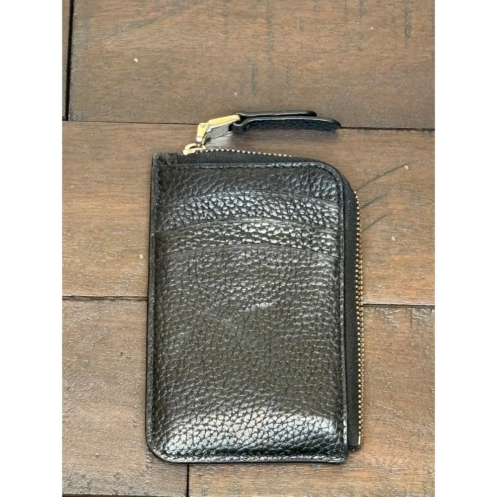 Kate Spade New York Roulette black‎ pebbled leather zip card holder